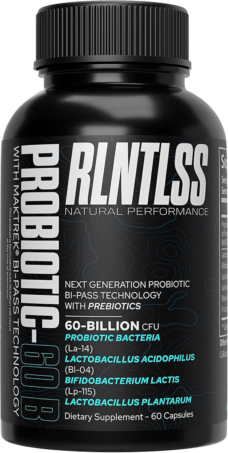 Premium Probiotic Capsules for Men and Women - 60 Billion CFU, 4 Strain Blend, Shelf Stable - Probiotic and Prebiotic Supplement (60 Count)