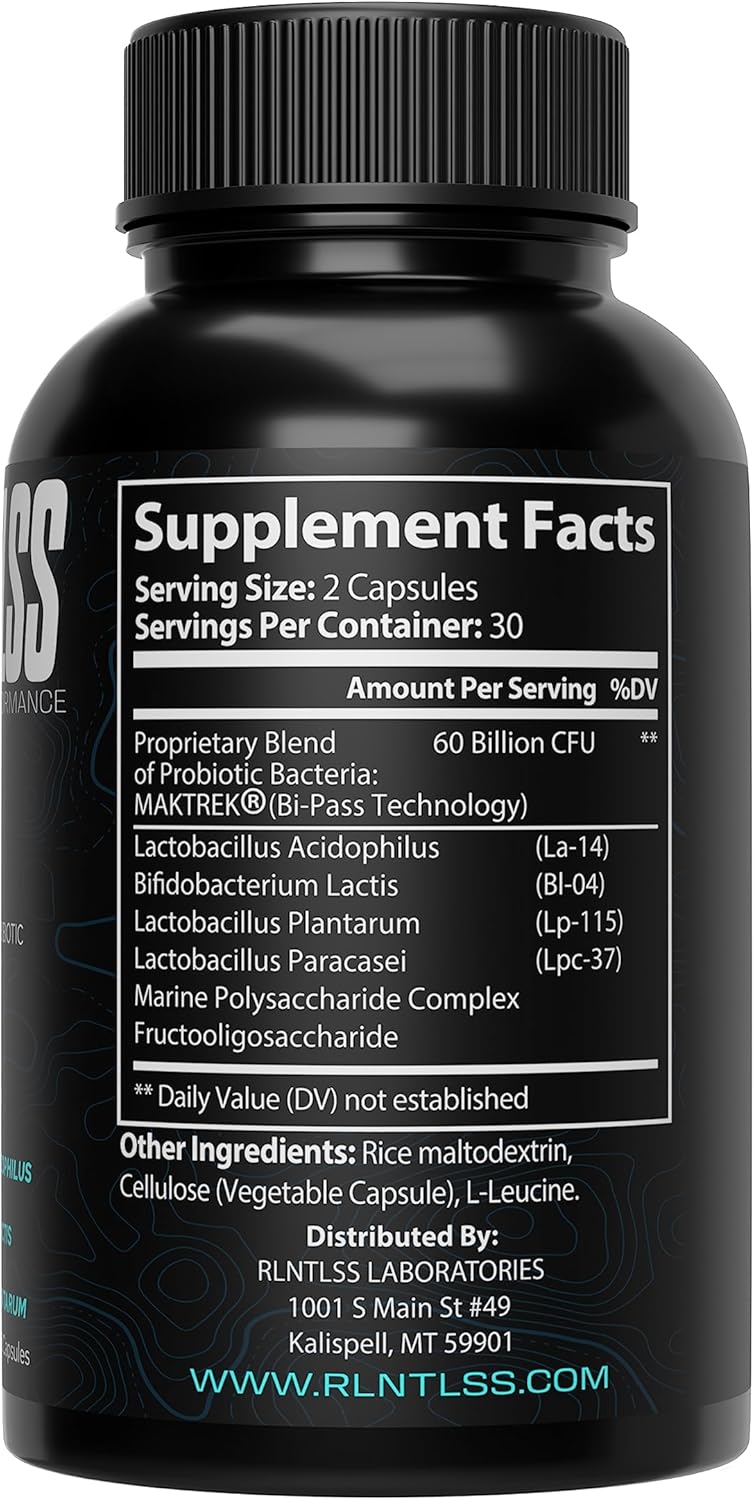 Premium Probiotic Capsules for Men and Women - 60 Billion CFU, 4 Strain Blend, Shelf Stable - Probiotic and Prebiotic Supplement (60 Count)