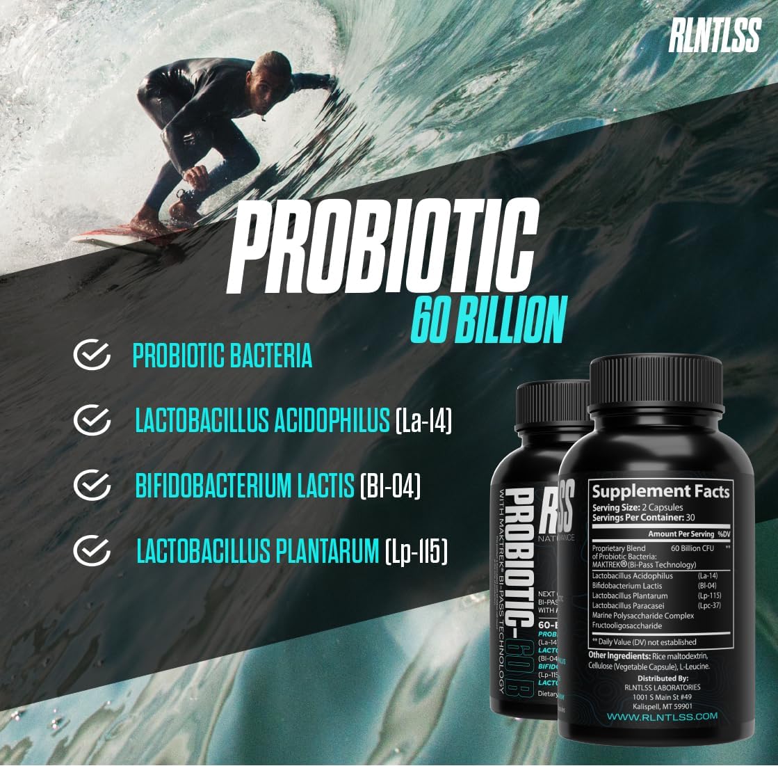 Premium Probiotic Capsules for Men and Women - 60 Billion CFU, 4 Strain Blend, Shelf Stable - Probiotic and Prebiotic Supplement (60 Count)