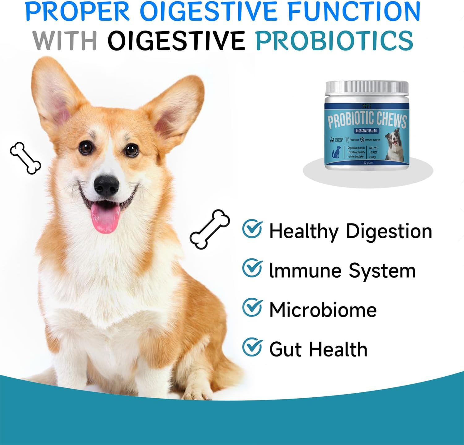 Premium Probiotic & Enzyme Chews for Pets with Papaya, Pumpkin, and Krill Oil - Promotes Gut Health, Eliminates Odor, and Supports Digestive & Immune System - Vet Approved