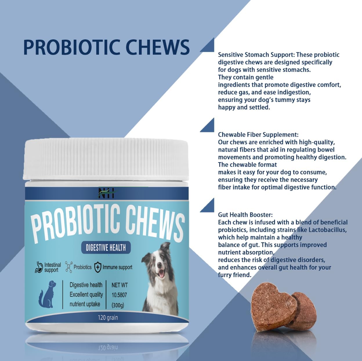 Premium Probiotic & Enzyme Chews for Pets with Papaya, Pumpkin, and Krill Oil - Promotes Gut Health, Eliminates Odor, and Supports Digestive & Immune System - Vet Approved