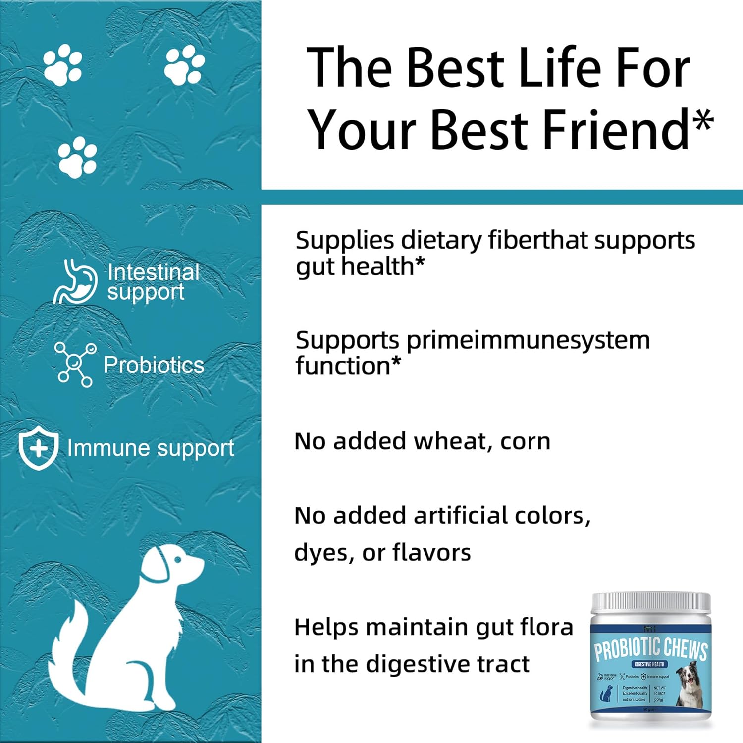 Premium Probiotic & Enzyme Chews for Pets with Papaya, Pumpkin, and Krill Oil - Promotes Gut Health, Eliminates Odor, and Supports Digestive & Immune System - Vet Approved