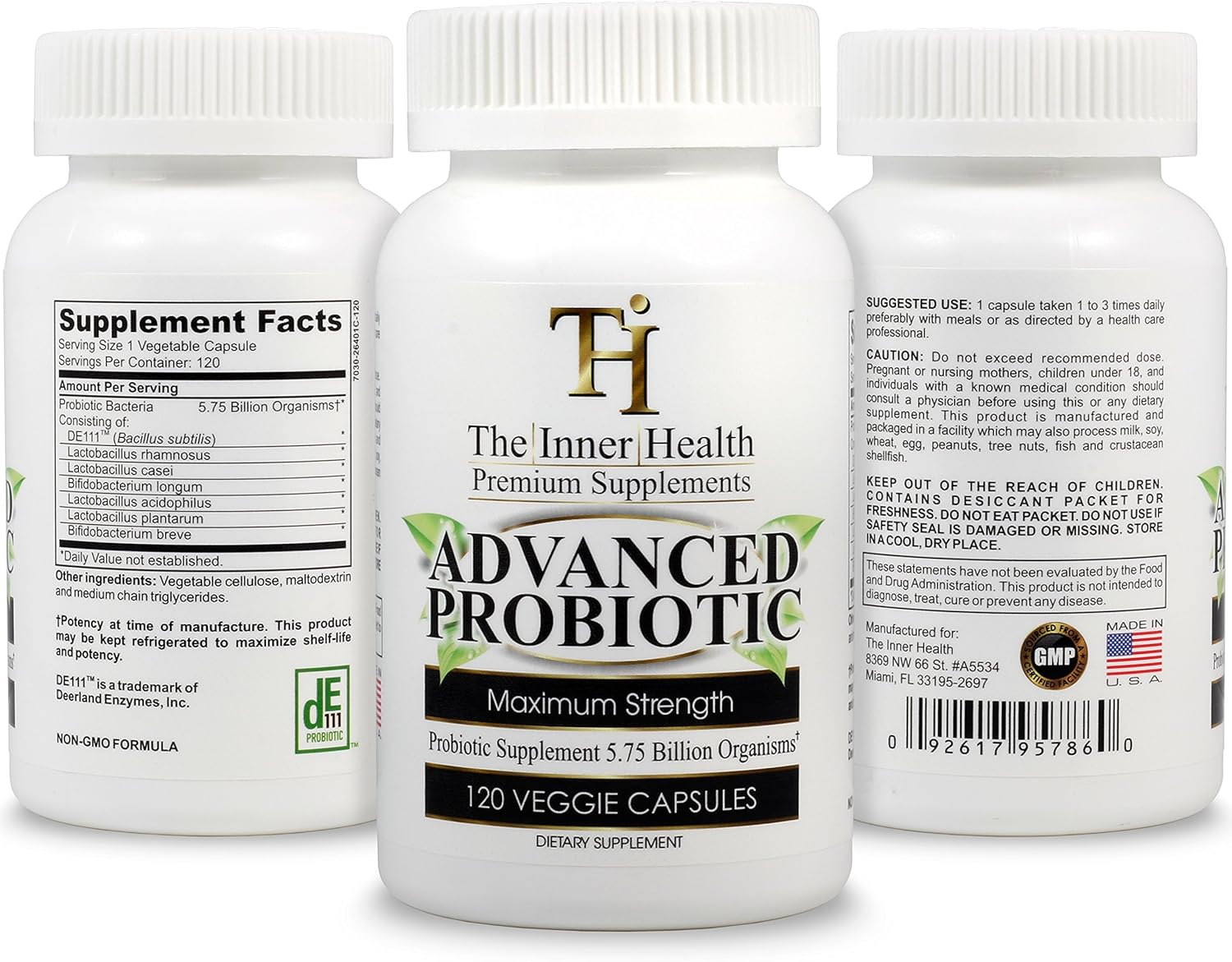 Premium Probiotic Supplement with 5.75 Billion Organisms - Bacillus Subtilis, Bifidobacterium Longum, L. Acidophilus, L. Rhamnosus, L. Plantarum - 120 Capsules
