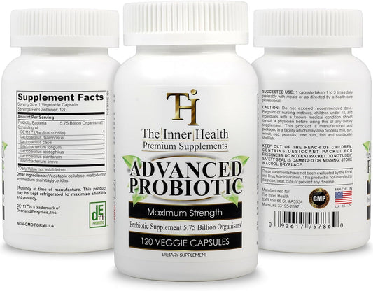 Premium Probiotic Supplement with 5.75 Billion Organisms - Bacillus Subtilis, Bifidobacterium Longum, L. Acidophilus, L. Rhamnosus, L. Plantarum - 120 Capsules