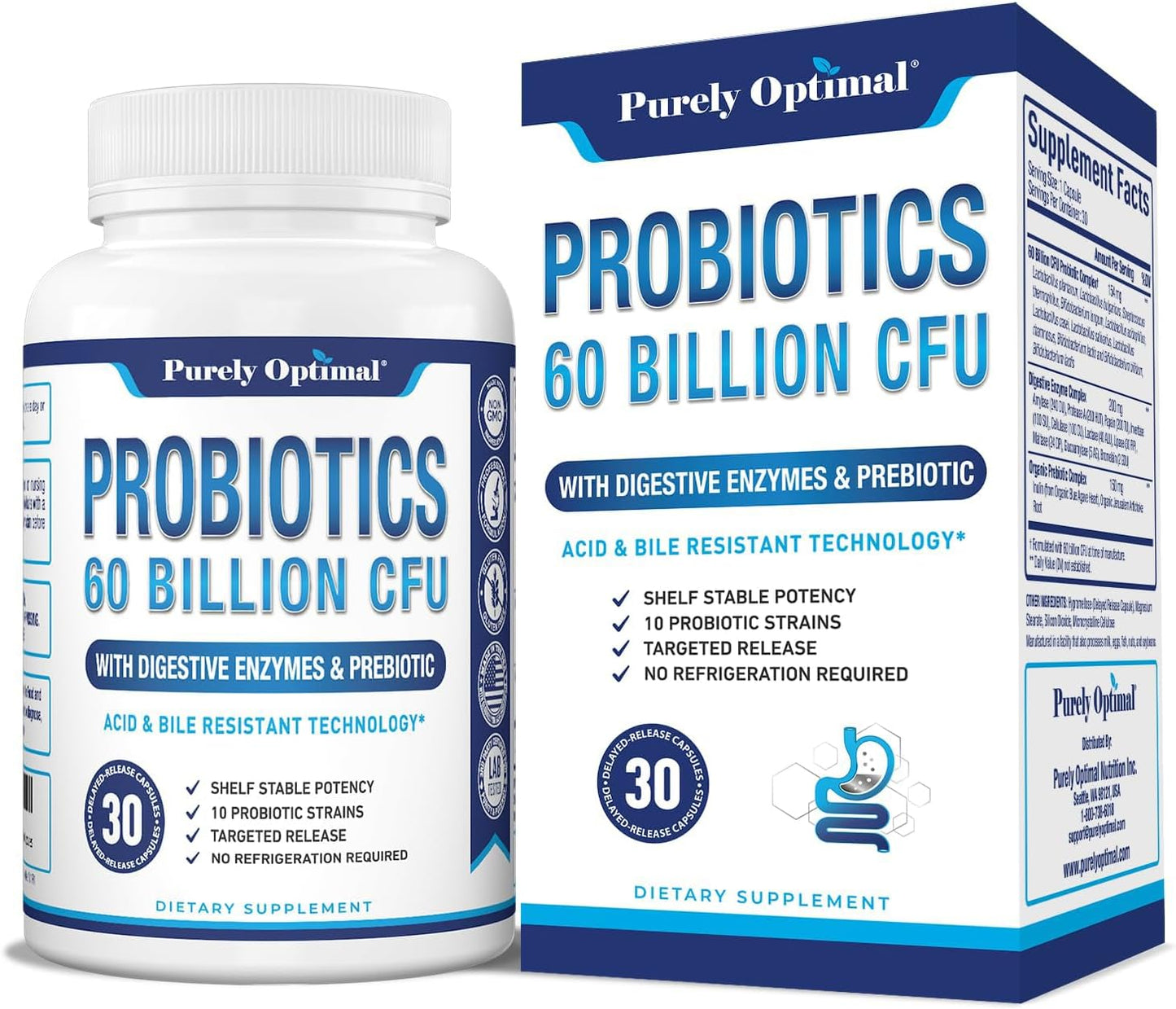 Premium Probiotic Supplement with 60 Billion CFU, Organic Prebiotics, and Digestive Enzymes