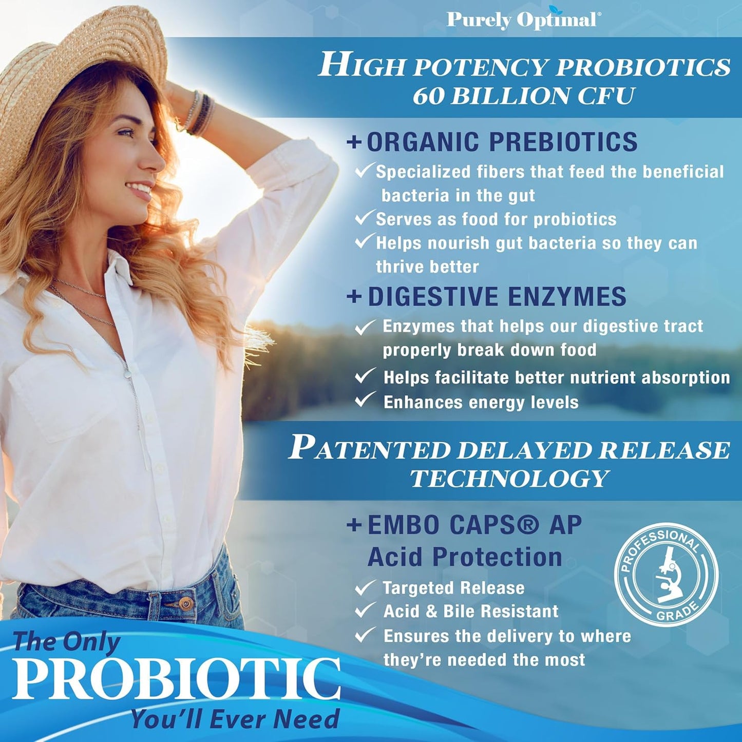 Premium Probiotic Supplement with 60 Billion CFU, Organic Prebiotics, and Digestive Enzymes