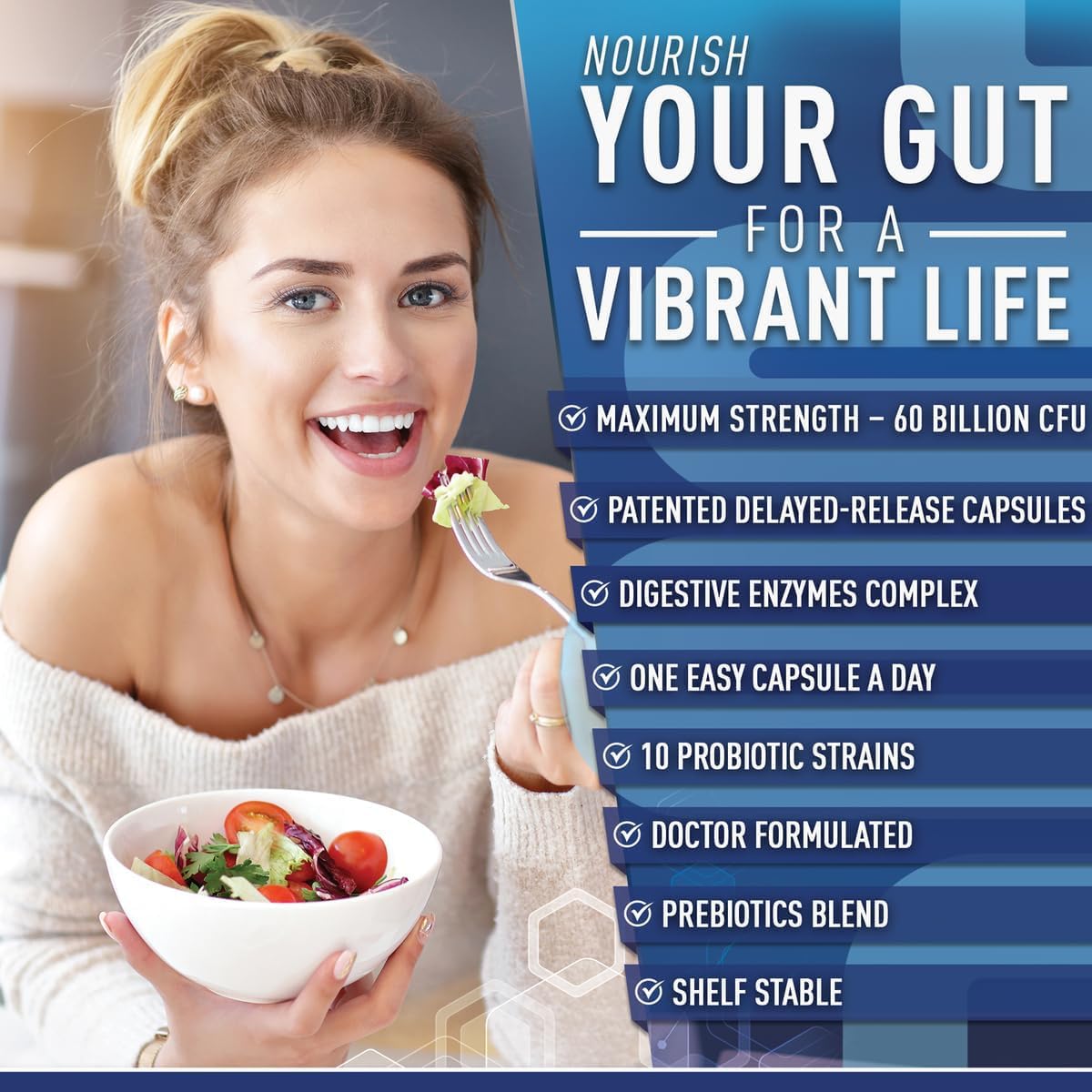 Premium Probiotic Supplement with 60 Billion CFU, Organic Prebiotics, and Digestive Enzymes