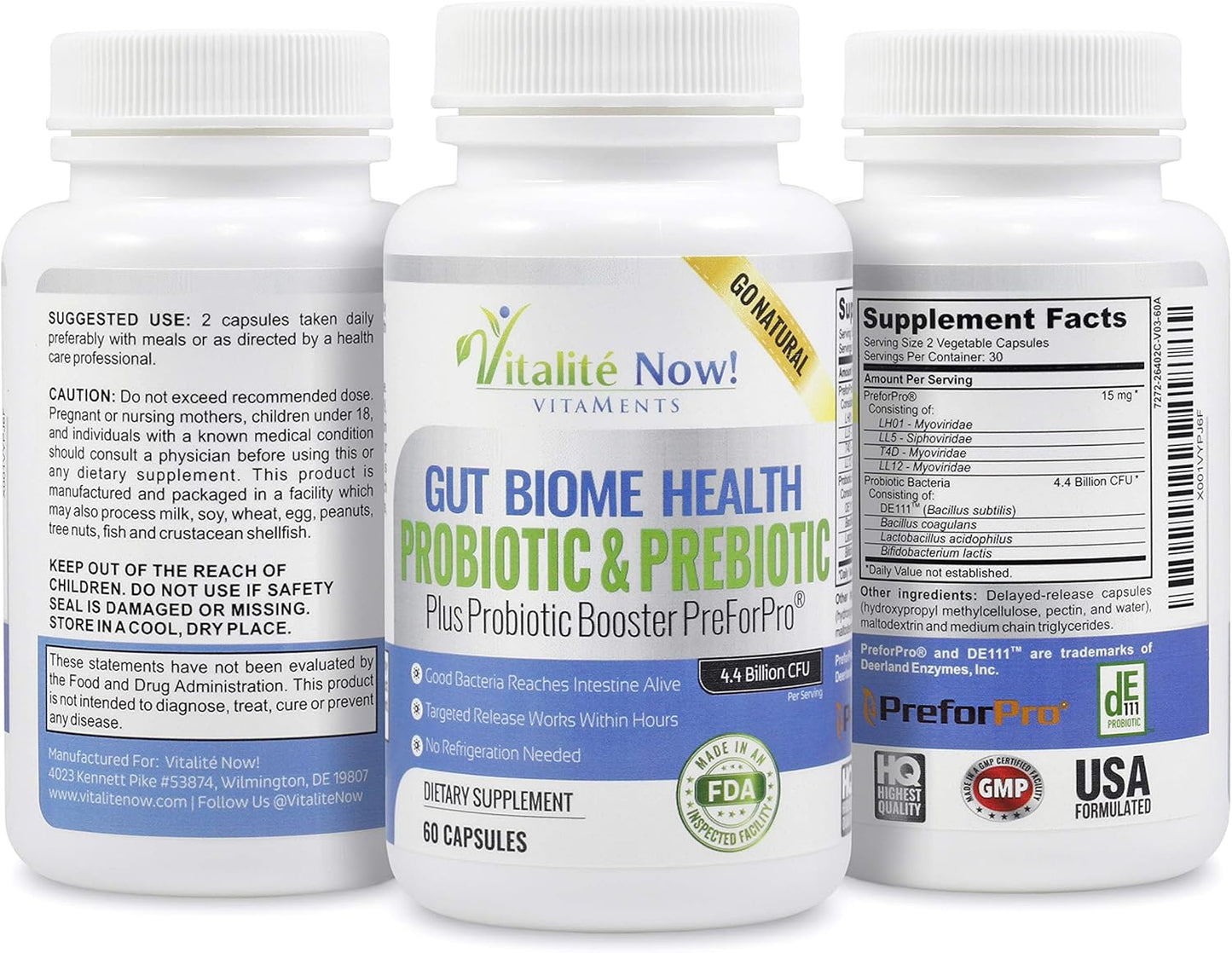 Premium Probiotic with Ultimate Prebiotic for Gut Health - 4.4 Billion CFU - Women & Men - Bacillus Subtilis - No Refrigeration Needed