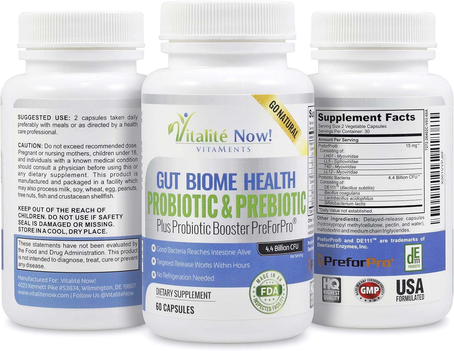 Premium Probiotic with Ultimate Prebiotic for Gut Health - 4.4 Billion CFU - Women & Men - Bacillus Subtilis - No Refrigeration Needed