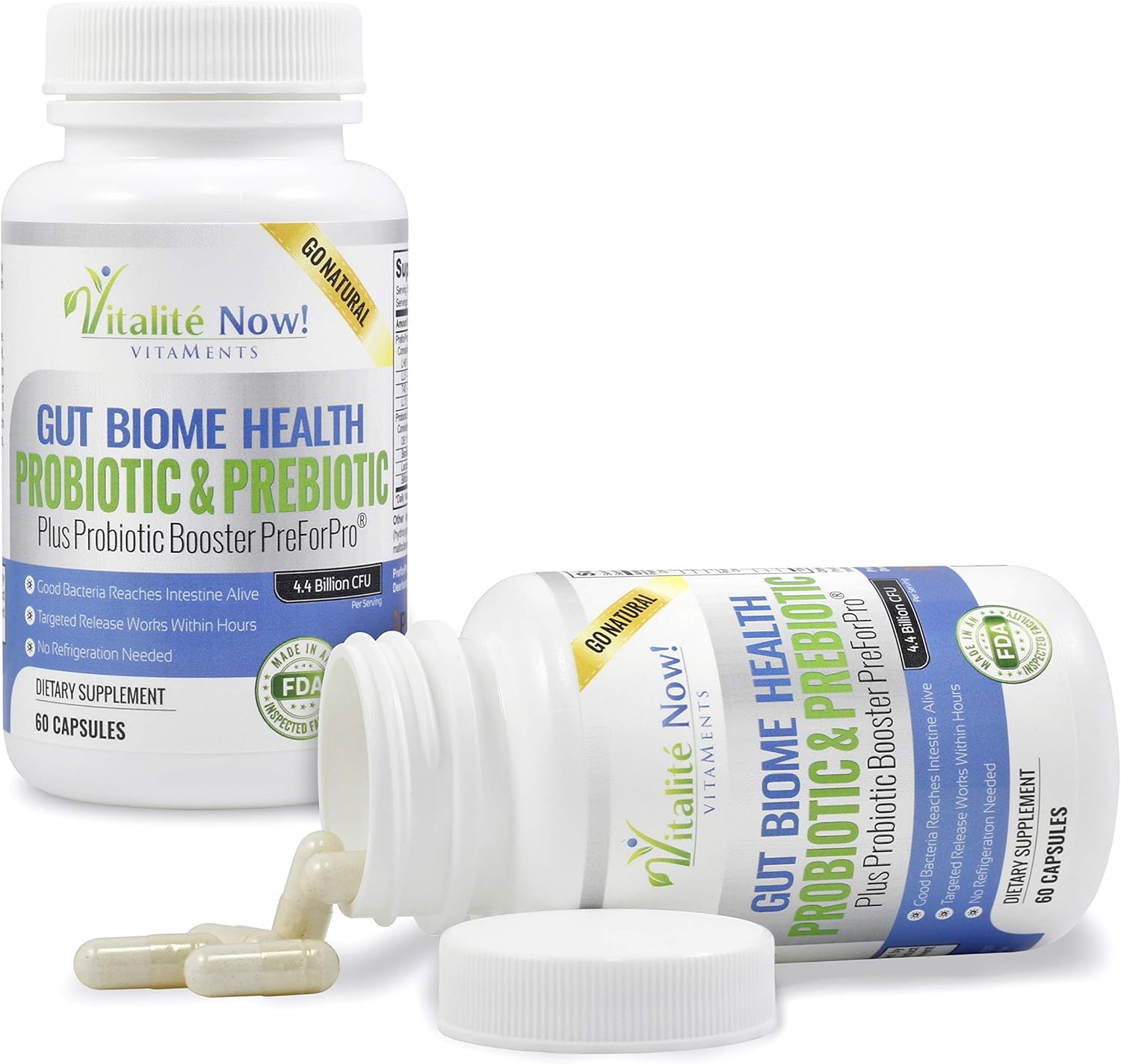 Premium Probiotic with Ultimate Prebiotic for Gut Health - 4.4 Billion CFU - Women & Men - Bacillus Subtilis - No Refrigeration Needed
