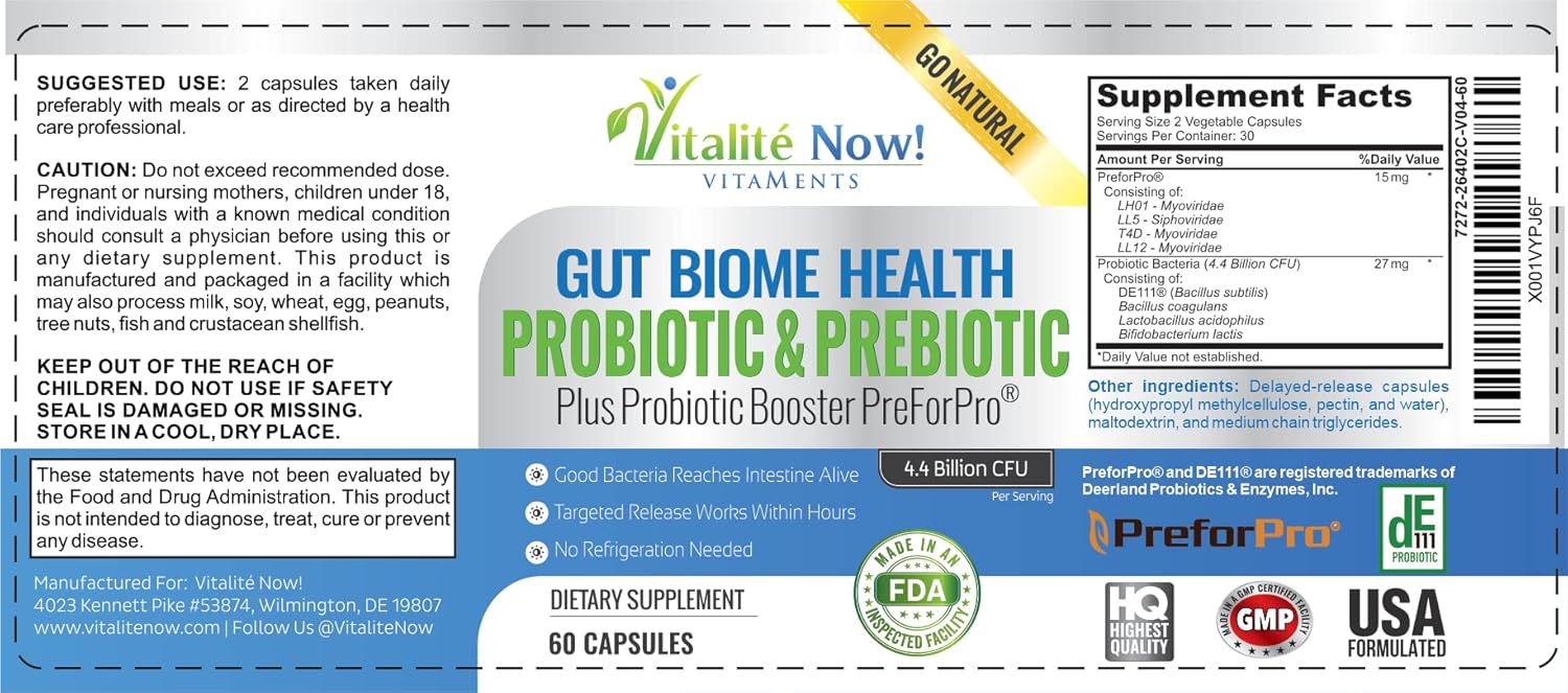 Premium Probiotic with Ultimate Prebiotic for Gut Health - 4.4 Billion CFU - Women & Men - Bacillus Subtilis - No Refrigeration Needed