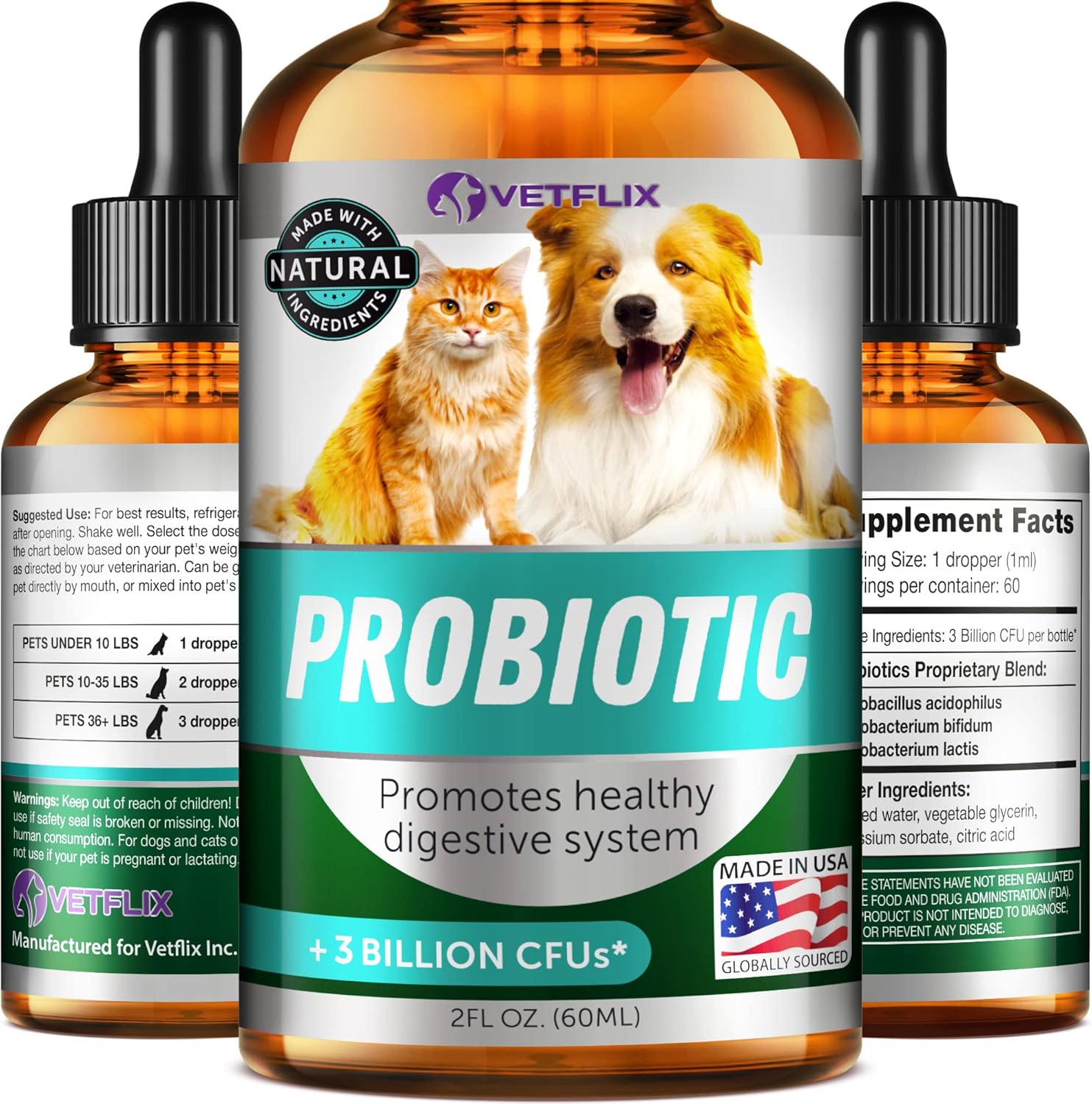 Premium Probiotics for Dogs & Cats with Digestive Enzymes & Prebiotics - Relieves Diarrhea, Vomiting, Gas, & Bad Breath - Supports Healthy Digestion