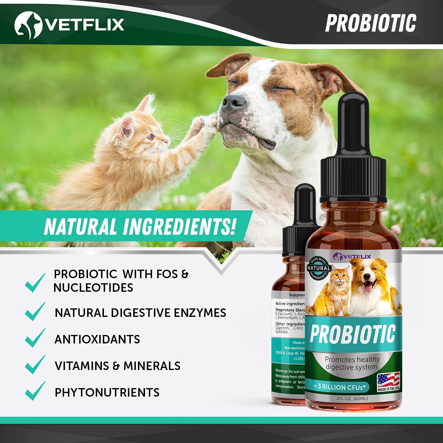 Premium Probiotics for Dogs & Cats with Digestive Enzymes & Prebiotics - Relieves Diarrhea, Vomiting, Gas, & Bad Breath - Supports Healthy Digestion