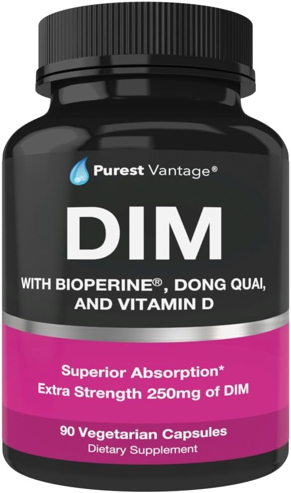 Premium Pure DIM Supplement 250mg with BioPerine & Dong Quai - Hormone Balance for Men & Women, Menopause & Estrogen Support - 90 Capsules