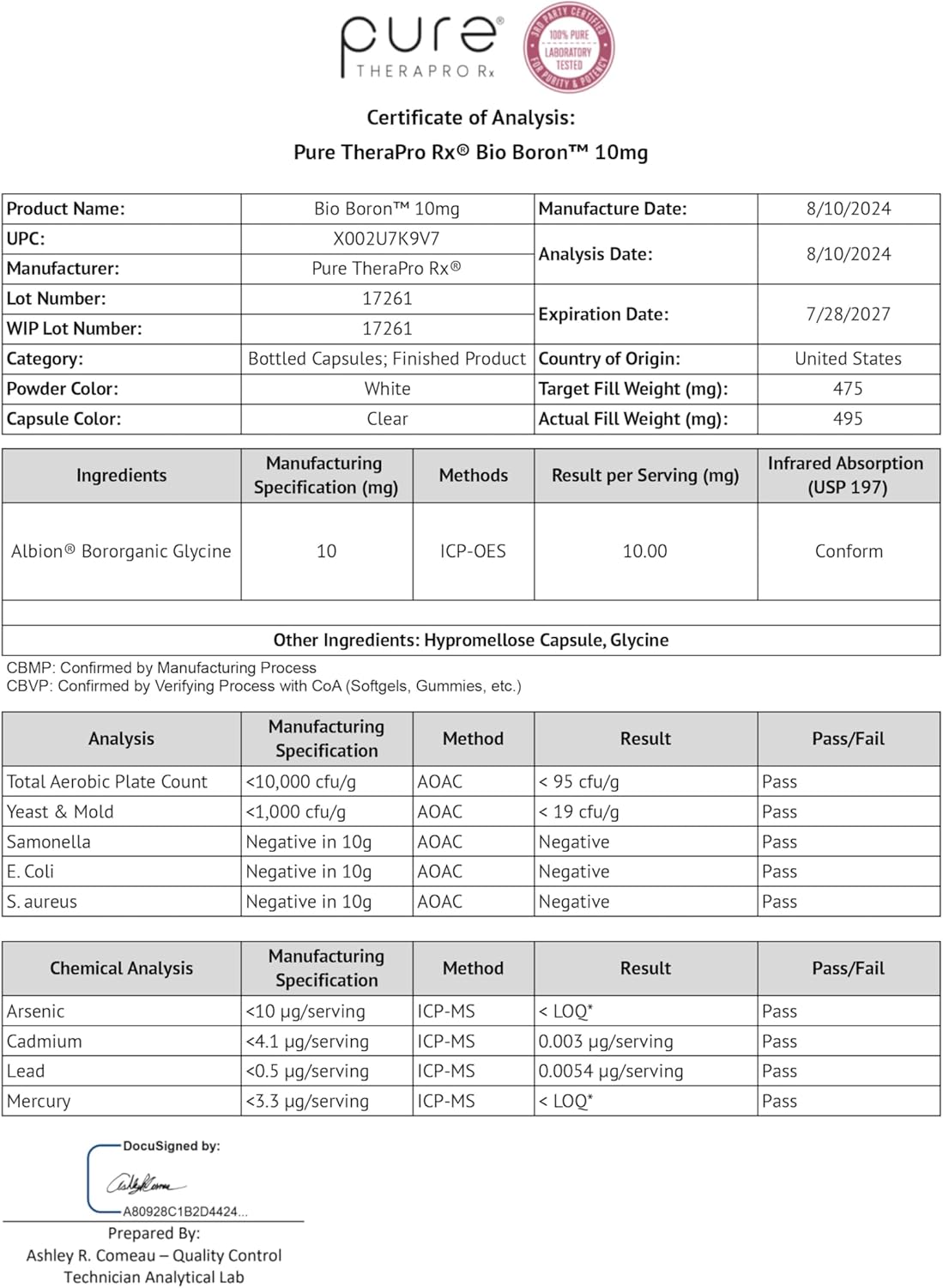 Premium Pure TheraPro Rx Bio Boron 10mg Supplement - 90 Day Supply for Bone & Joint Health, Cardiovascular Function, and Immune Support - Bororganic Glycine Boron Formula for Men & Women