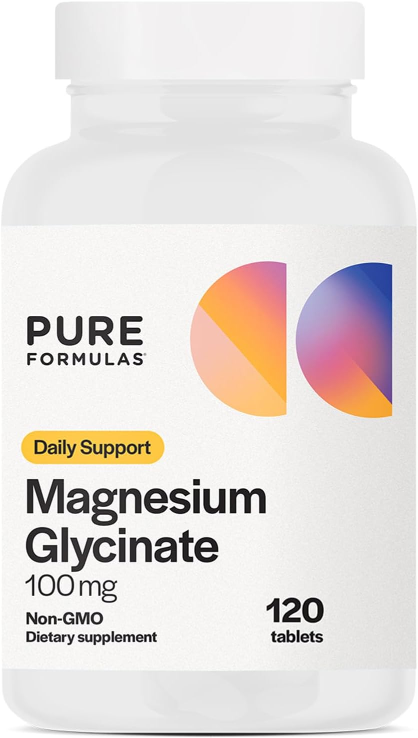 Premium PureFormulas Magnesium Glycinate 100mg Supplement - Supports Stress, Nerves, Sleep, Muscles, and Metabolism - Non-GMO, 120 Tablets for Women and Men