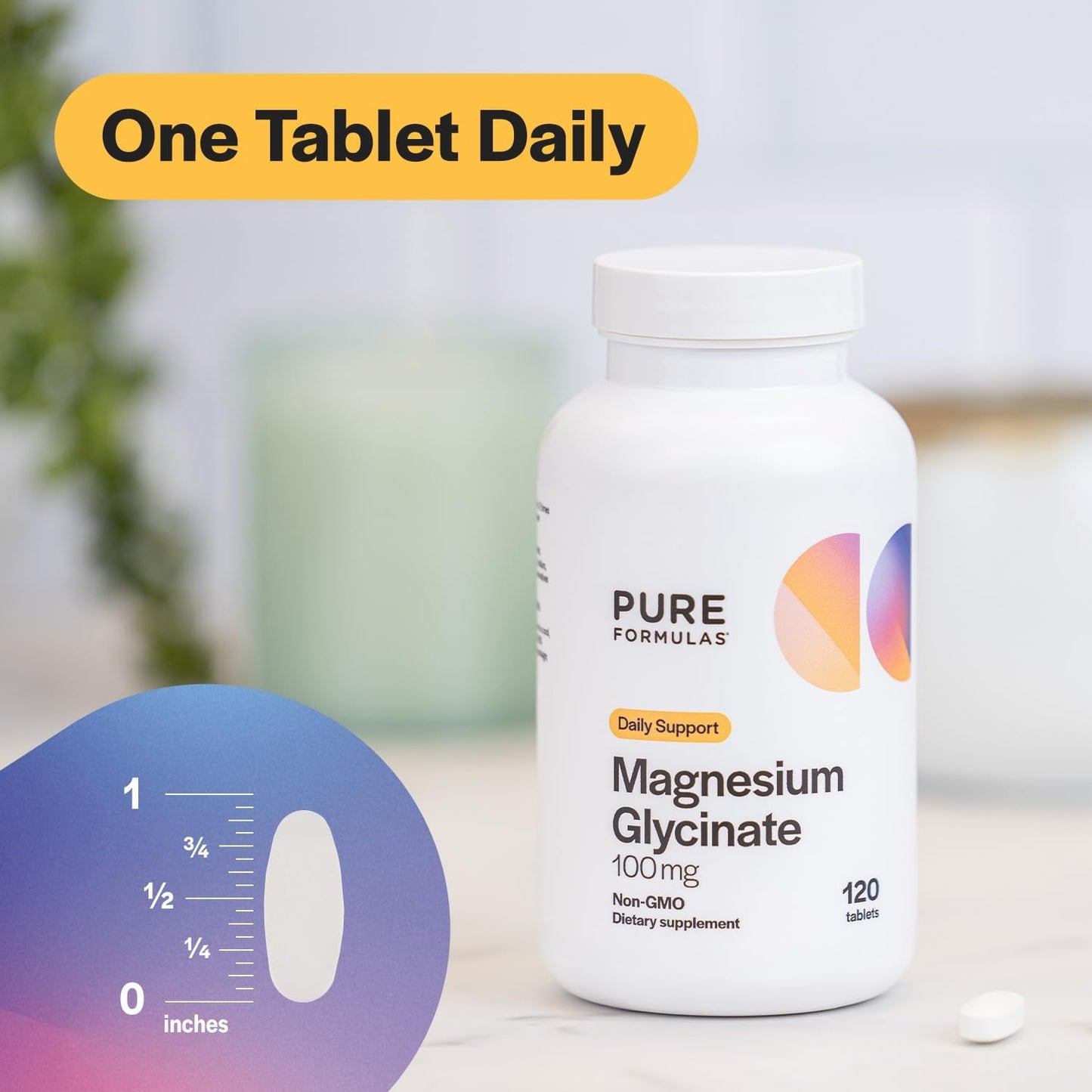 Premium PureFormulas Magnesium Glycinate 100mg Supplement - Supports Stress, Nerves, Sleep, Muscles, and Metabolism - Non-GMO, 120 Tablets for Women and Men