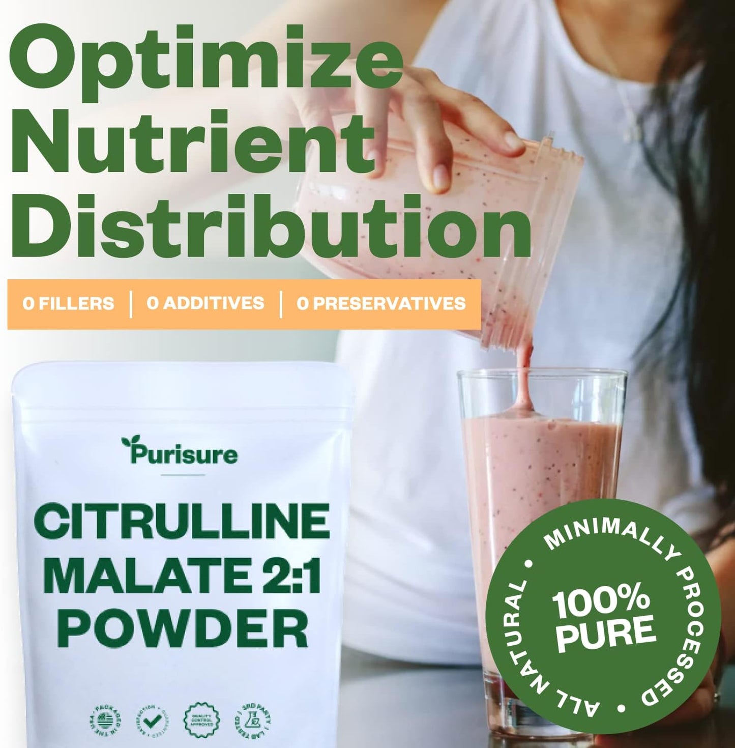 Premium Purisure L-Citrulline Malate Powder 250g - Boost Strength, Performance, Energy - Pre-Workout Supplement for Muscle Pumps and Recovery - 83 Servings