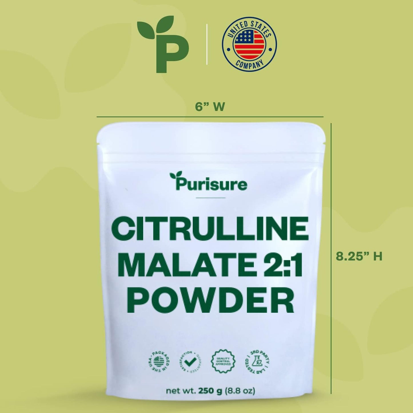 Premium Purisure L-Citrulline Malate Powder 250g - Boost Strength, Performance, Energy - Pre-Workout Supplement for Muscle Pumps and Recovery - 83 Servings