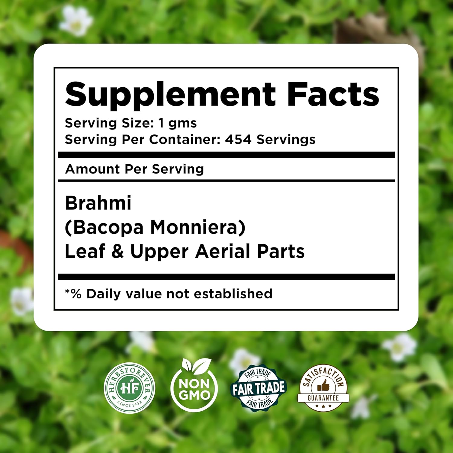 Premium Quality 100% Pure Bacopa Monnieri Powder - 454gms - Non-GMO, Vegan, Gluten-Free - Supports Wellness - Herbsforever