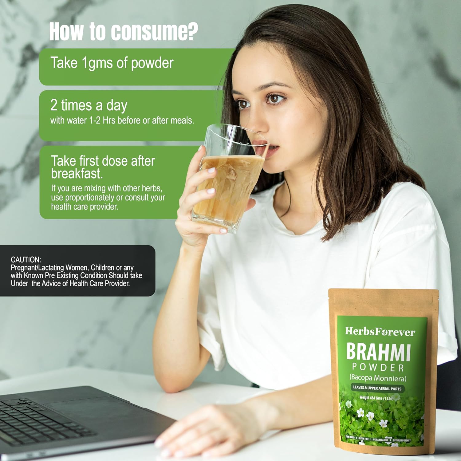 Premium Quality 100% Pure Bacopa Monnieri Powder - 454gms - Non-GMO, Vegan, Gluten-Free - Supports Wellness - Herbsforever