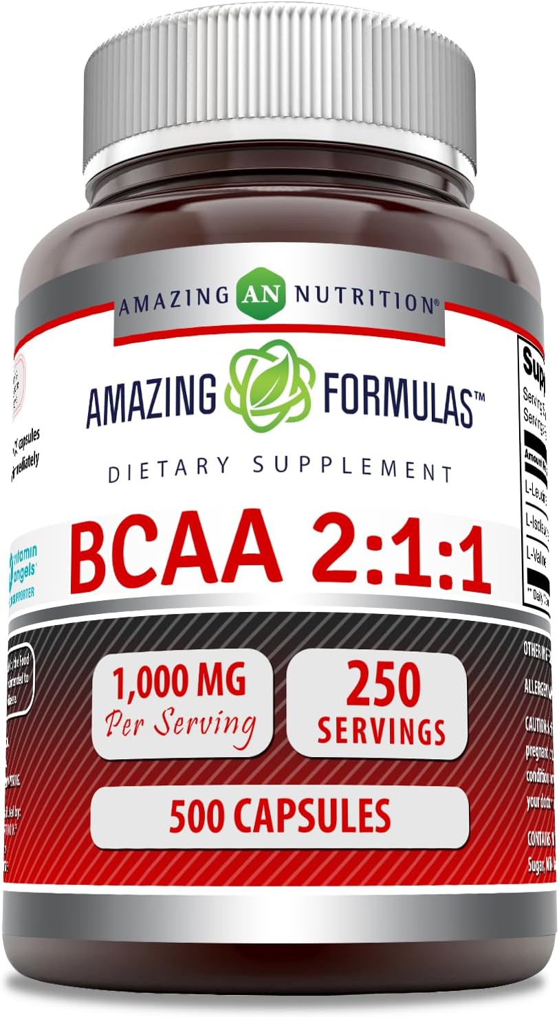 Premium Quality BCAA 2:1:1 Capsules - 1000mg Per Serving | Branched Chain Amino Acids Supplement | Non-GMO, Gluten-Free | Made in USA - 500 Count