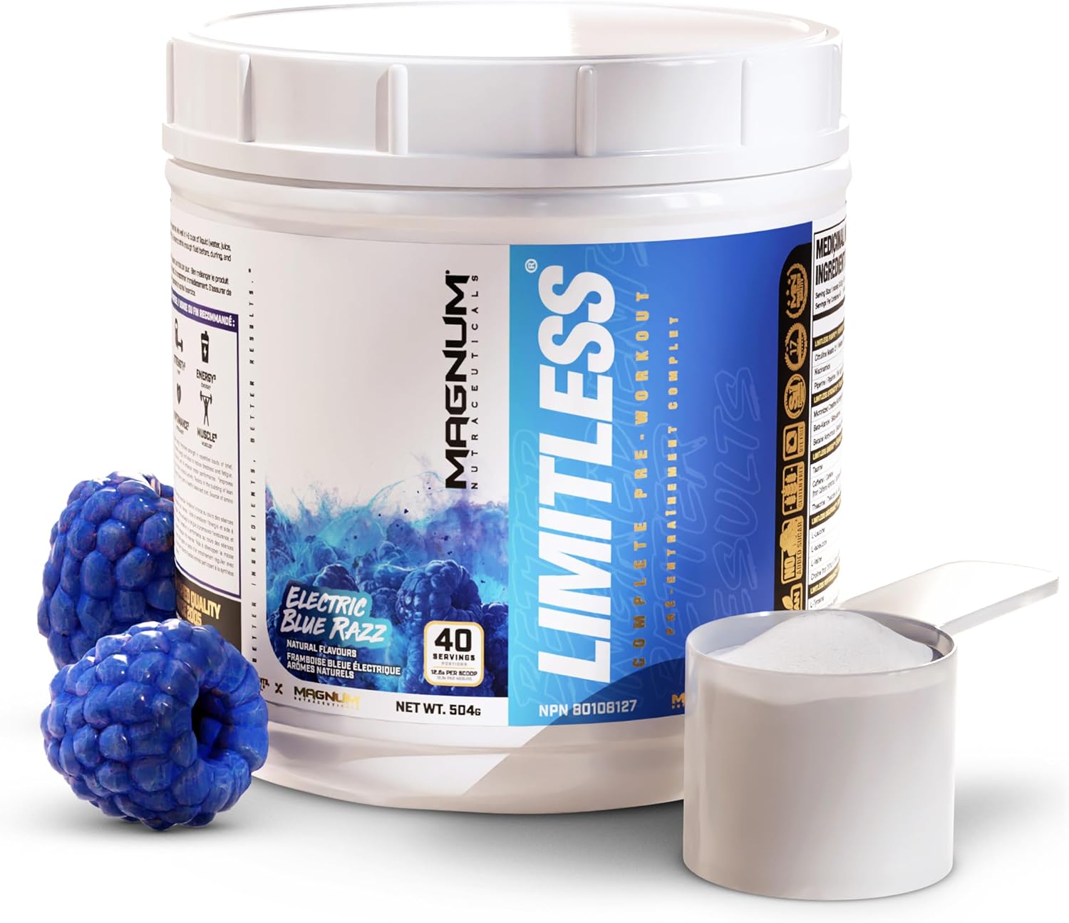 Premium Quality LIMITLESS Magnum Nutraceuticals Blue Raspberry/Fruit Punch Powder - Boosts Energy, Focus, and Endurance - 504g