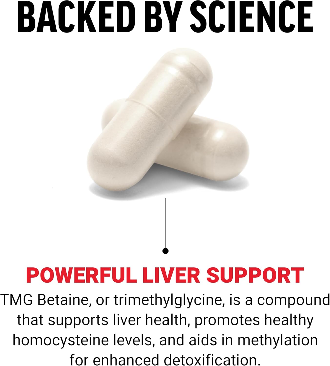 Premium Quality Non-GMO TMG Betaine Supplement for Liver Health Support - 180 Capsules, Vegan-Friendly with Healthy Homocysteine Levels & Methylation Boost