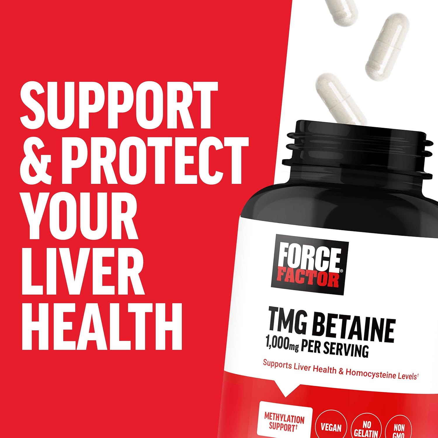 Premium Quality Non-GMO TMG Betaine Supplement for Liver Health Support - 180 Capsules, Vegan-Friendly with Healthy Homocysteine Levels & Methylation Boost