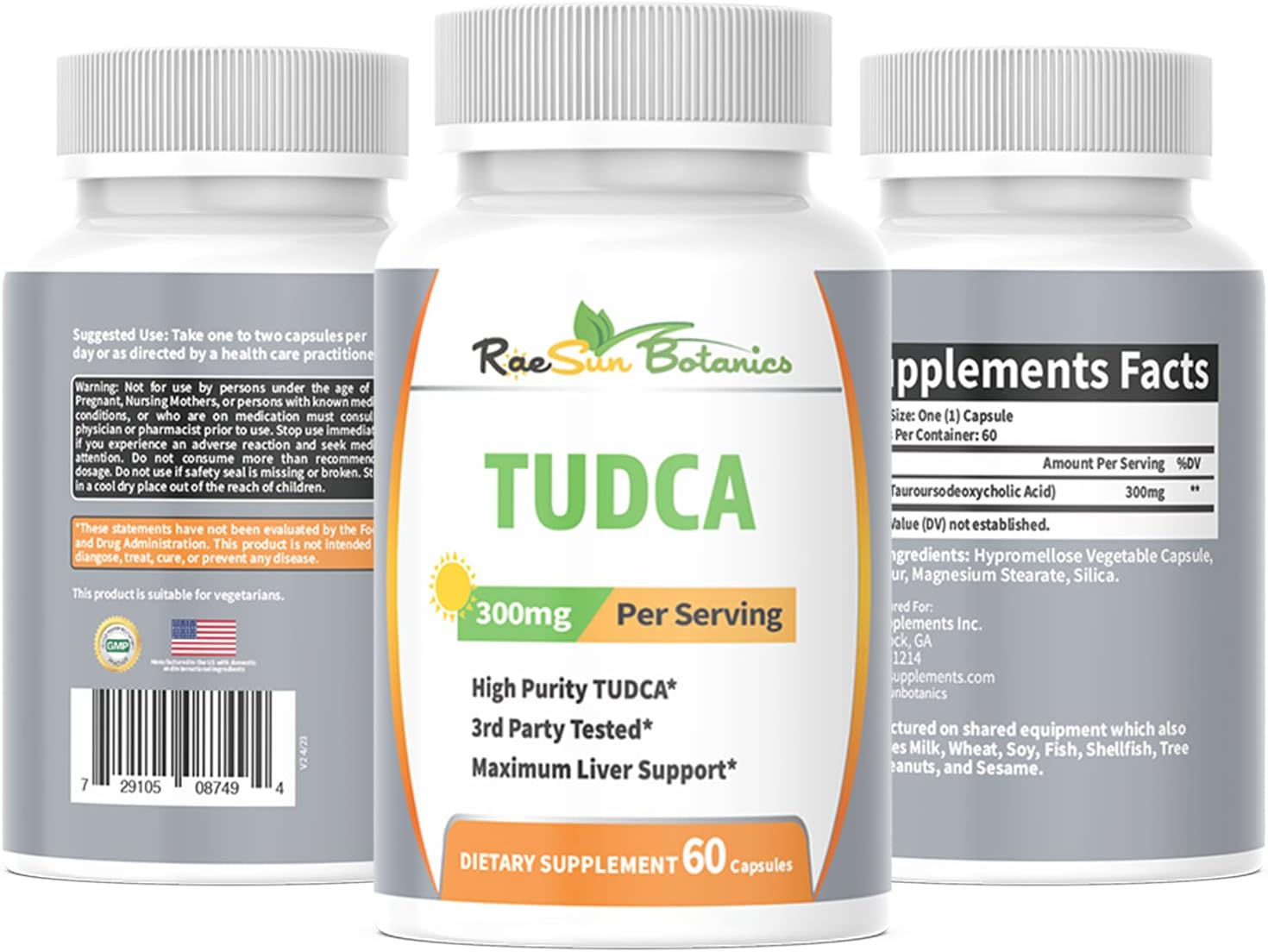 Premium Quality RaeSun Botanics TUDCA (Tauroursodeoxycholic Acid) 300mg Capsules - 60 Count for Maximum Liver Support - 3rd Party Tested