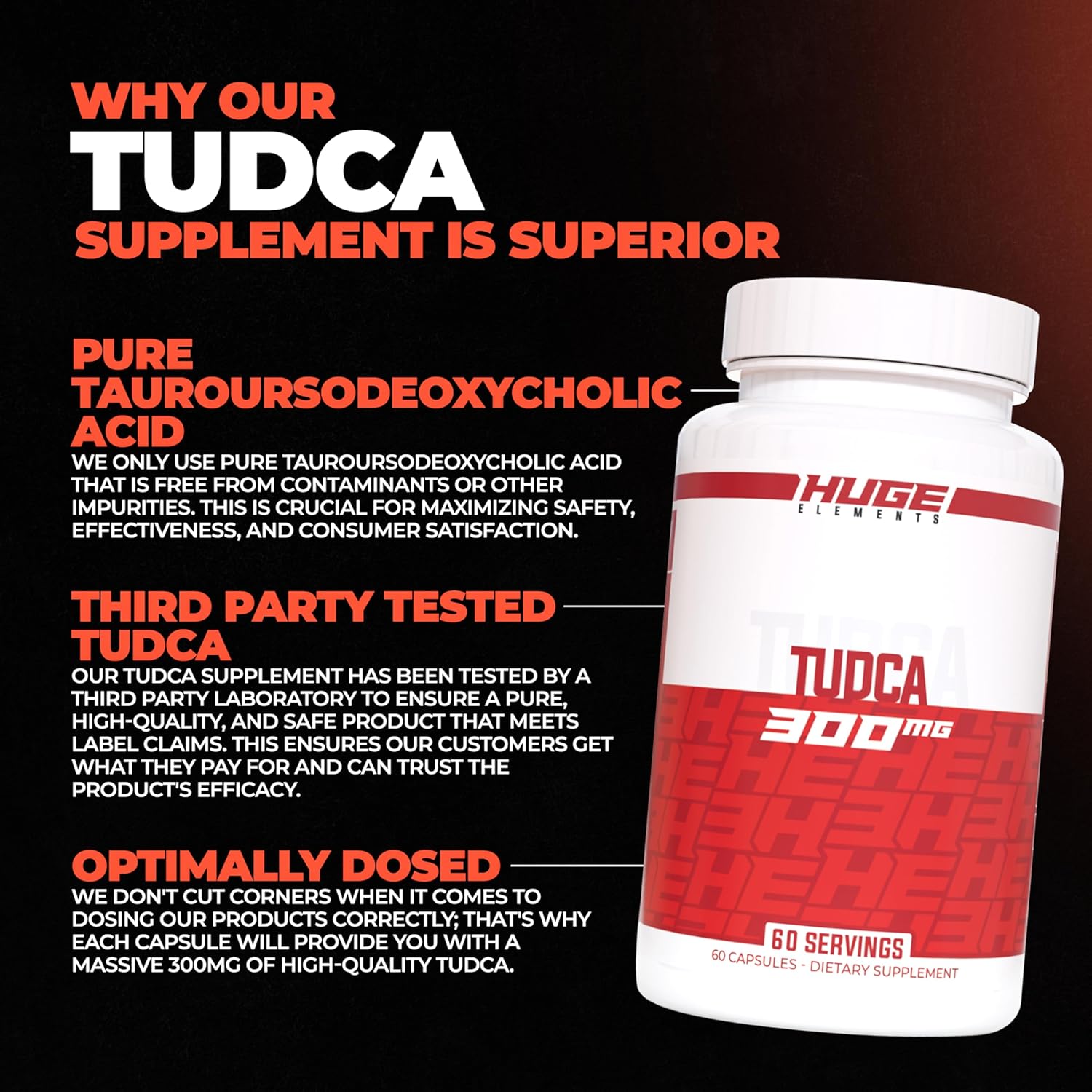 Premium Quality TUDCA 300mg Liver Support Supplements - Pure Bile Salts Detox - Third-Party Tested (60 Servings)