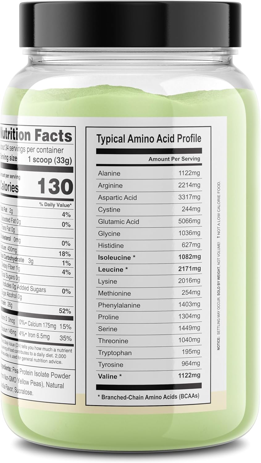 Premium Quality Vanilla Pea Protein Isolate - Plant Based, Gluten Free, Vegan, Keto Friendly - 2.5 Pound - Product of Canada - Packaged in USA