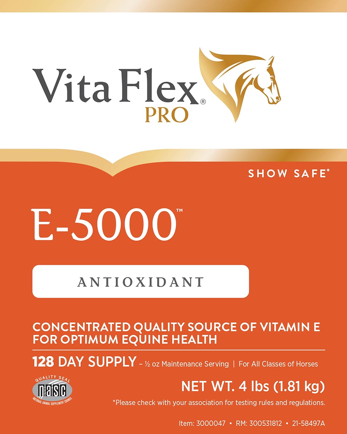 Premium Quality Vita Flex Pro E-5000 Horse Vitamin E Supplement, 4 lbs., 128-Day Supply