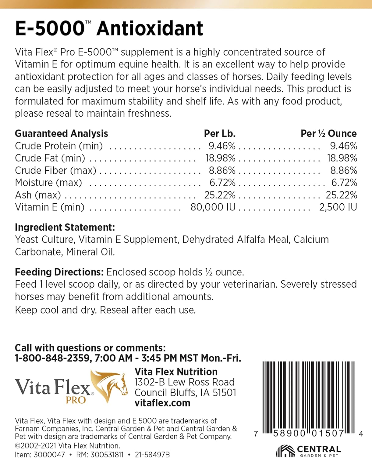 Premium Quality Vita Flex Pro E-5000 Horse Vitamin E Supplement, 4 lbs., 128-Day Supply