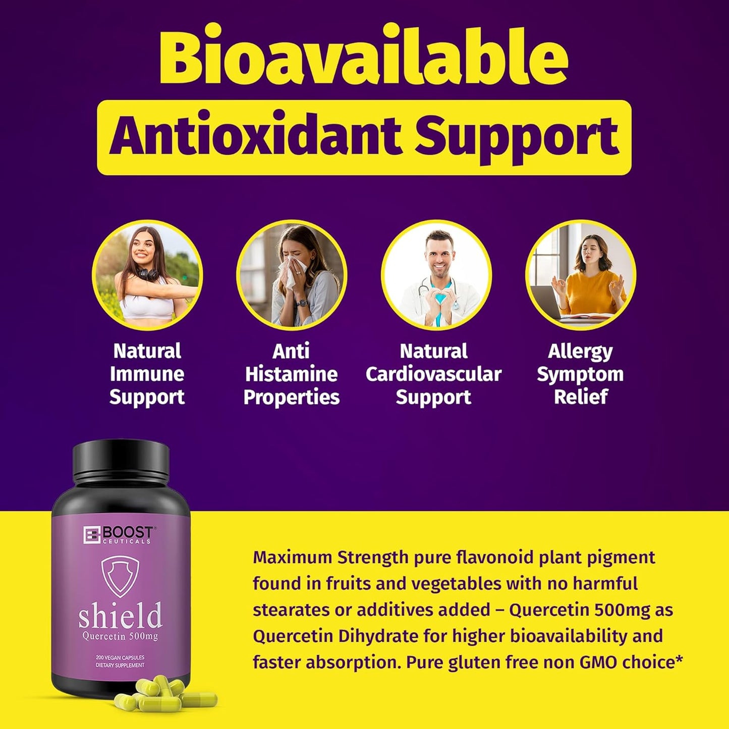 Premium Quercetin 500mg Capsules - Vegan Non GMO Gluten Free Supplement - 200 Count for 6+ Months