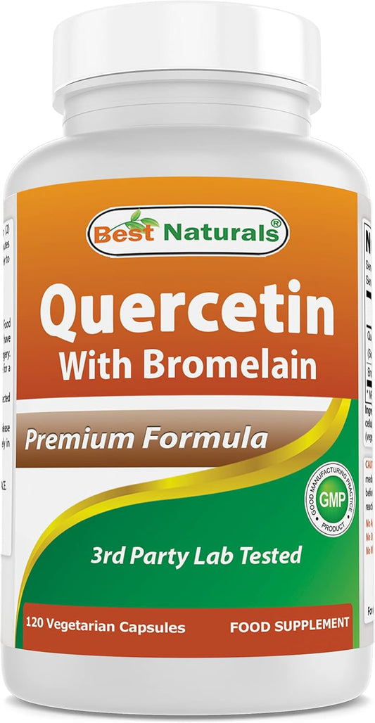 Premium Quercetin with Bromelain Capsules - High Potency All-Natural Supplement for Immune Support - 120 Count