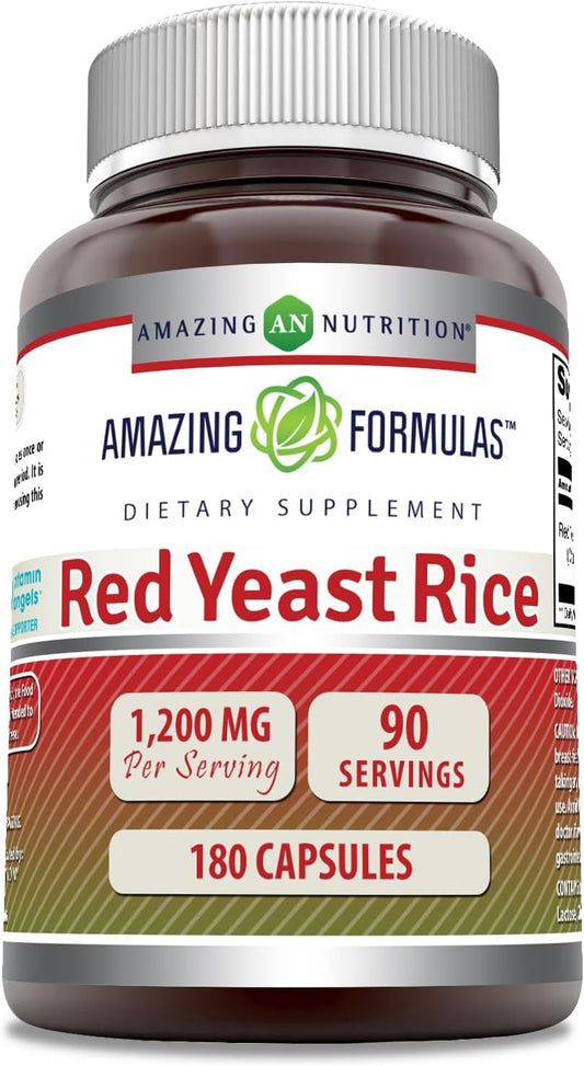 Premium Red Yeast Rice 1200mg Capsules Supplement | Non-GMO & Gluten Free | Made in USA (180 Count)