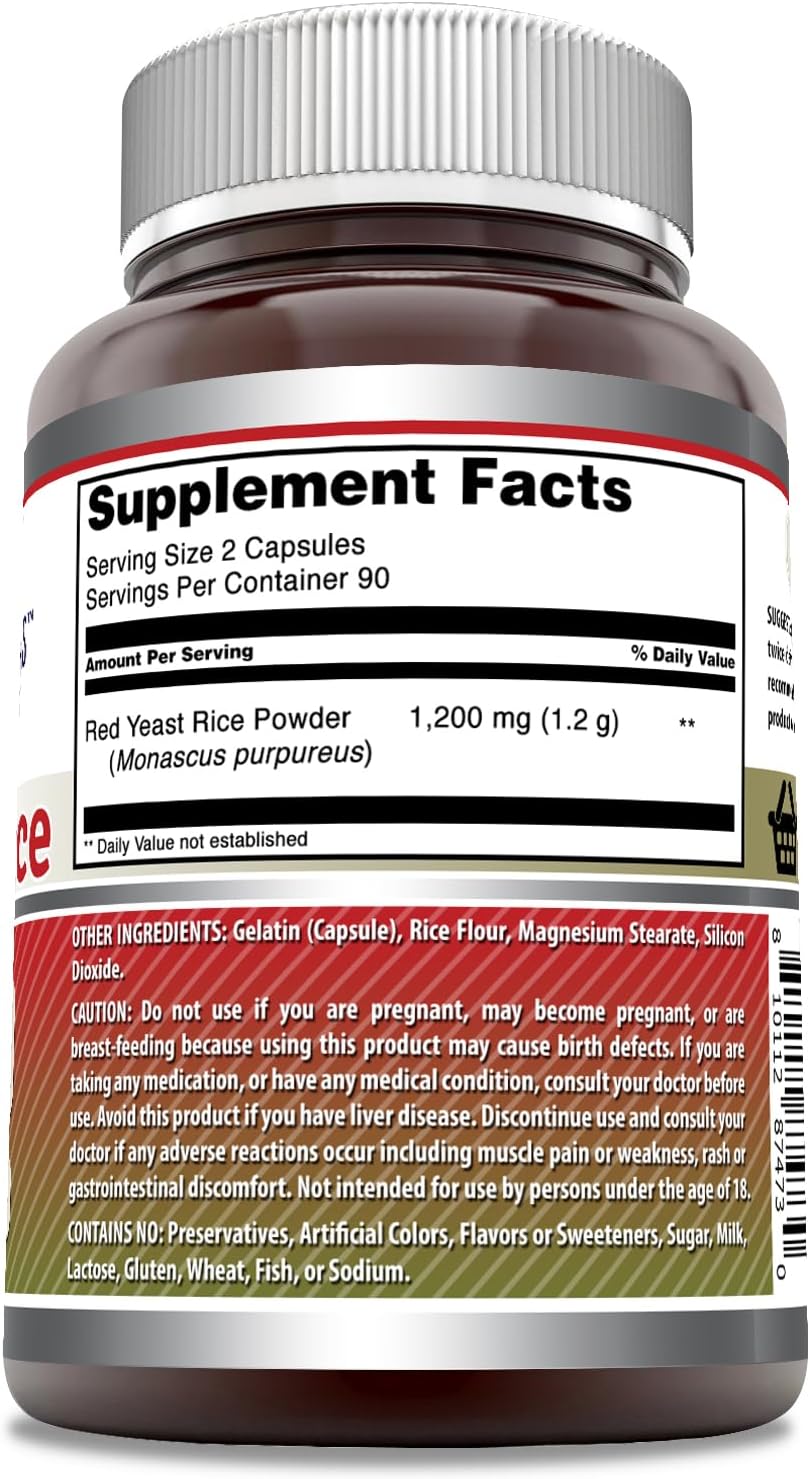 Premium Red Yeast Rice 1200mg Capsules Supplement | Non-GMO & Gluten Free | Made in USA (180 Count)