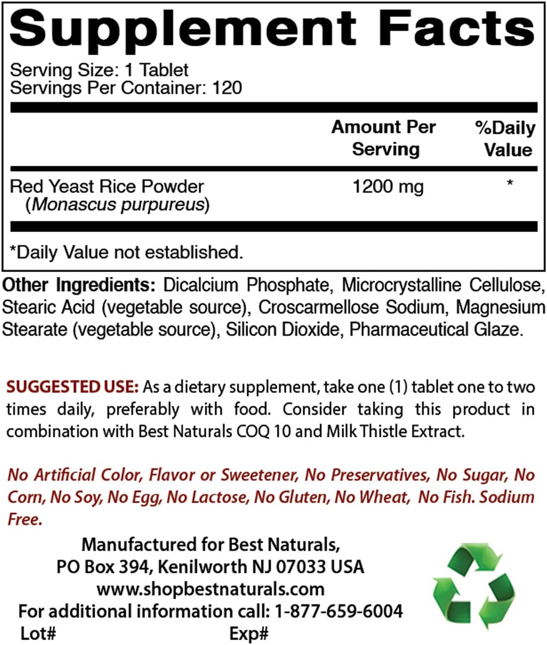 Premium Red Yeast Rice Cholesterol Support with High-Potency Vitamin B12 - 1200mg & 6000mcg - Natural Heart Health Supplement