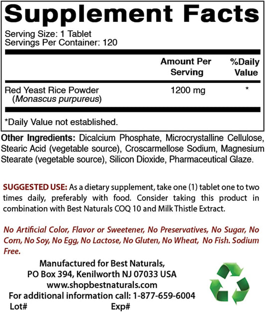 Premium Red Yeast Rice Cholesterol Support with High-Potency Vitamin B12 - 1200mg & 6000mcg - Natural Heart Health Supplement