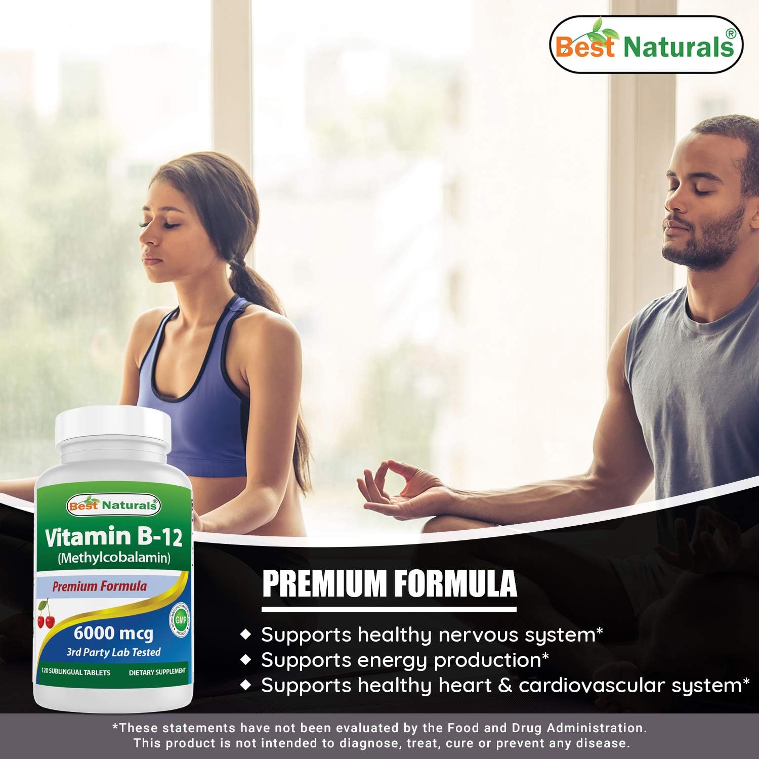 Premium Red Yeast Rice Cholesterol Support with High-Potency Vitamin B12 - 1200mg & 6000mcg - Natural Heart Health Supplement