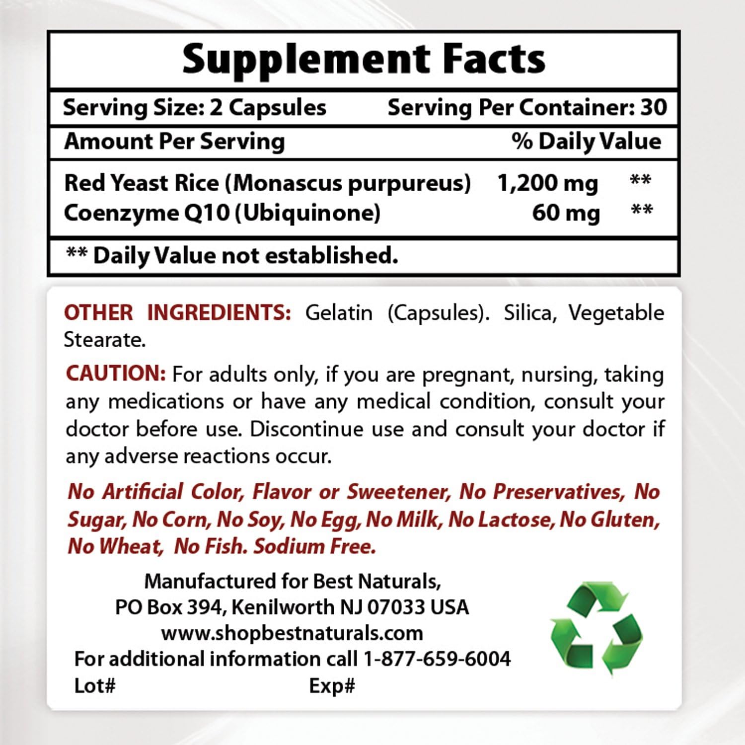 Premium Red Yeast Rice with COQ10, Turmeric Curcumin & Bioperine - 1500mg/Serving