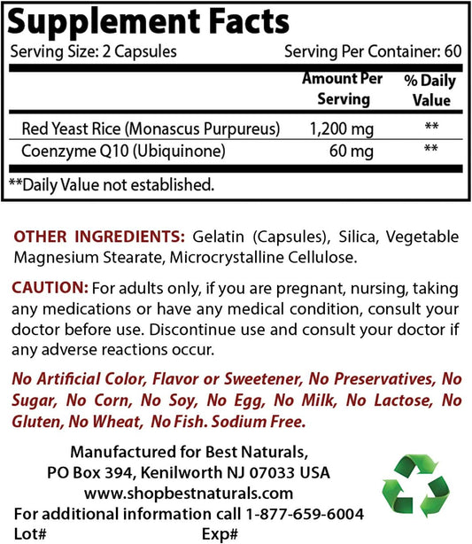 Premium Red Yeast Rice with CoQ10, Turmeric Curcumin & Bioperine - 1500mg/Serving for Heart Health & Antioxidant Support
