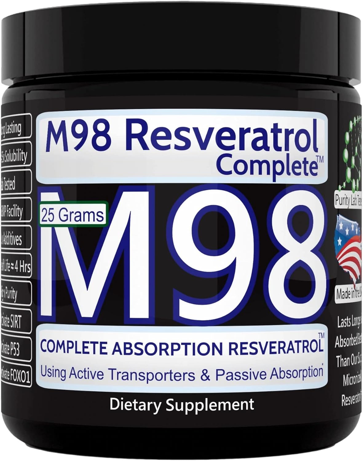 Premium Resveratrol Powder Supplement - 25g Pure M98-RC Formula - Enhanced Bioavailability and Potency