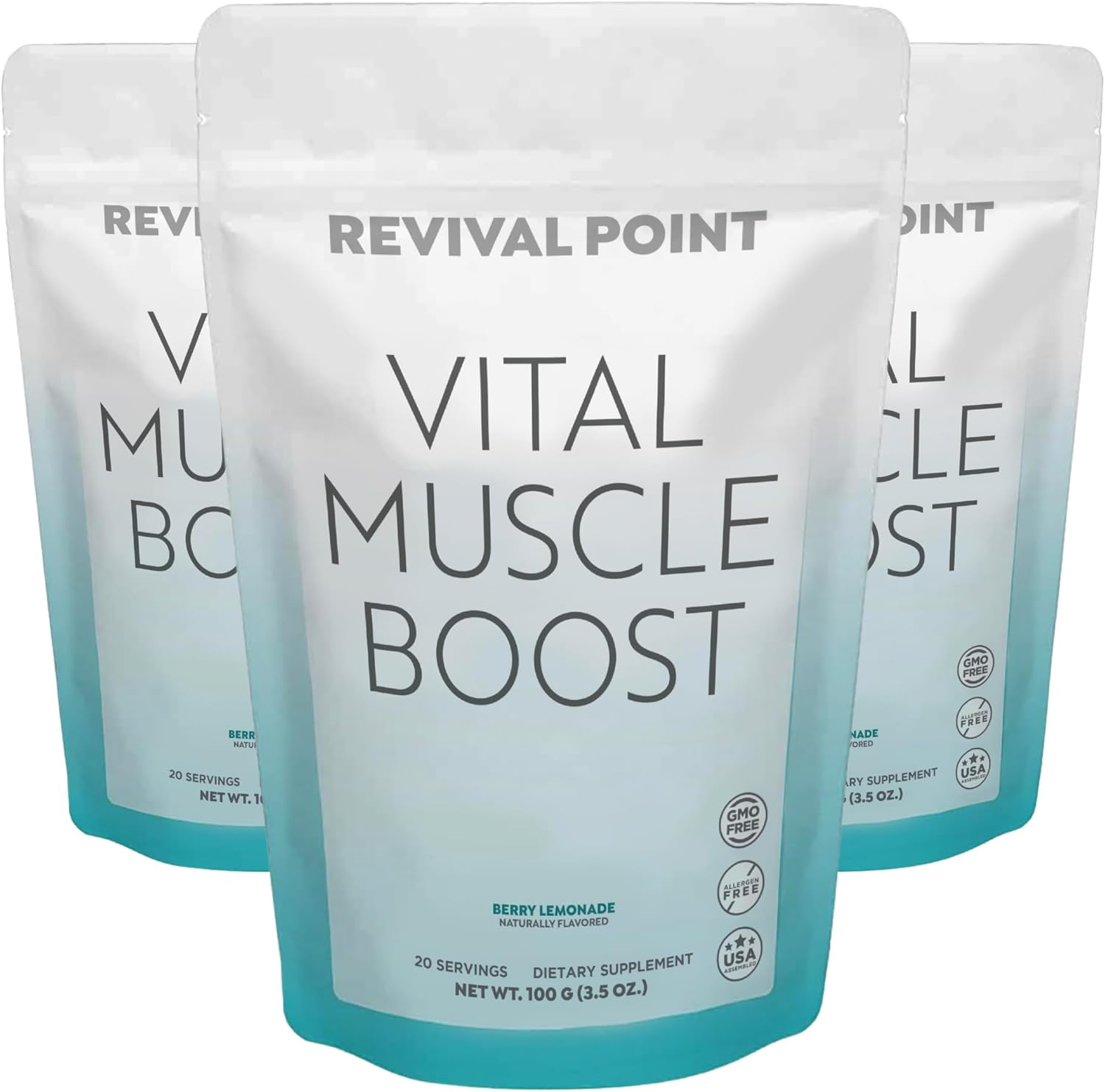Premium Revival Point Vital Muscle Boost with myHMB and Vitamin D3 - Patented 3000mg HMB Powder Supplement for Healthy Muscles, Energy, and Strength - Supports Protein Synthesis for Active Life