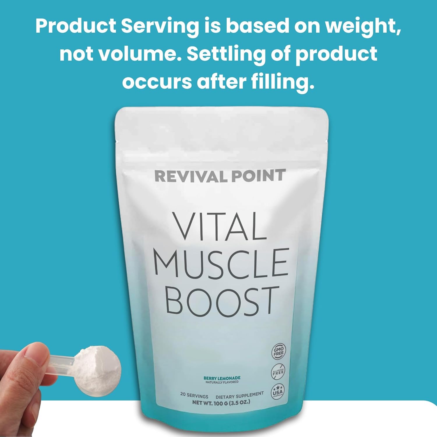 Premium Revival Point Vital Muscle Boost with myHMB and Vitamin D3 - Patented 3000mg HMB Powder Supplement for Healthy Muscles, Energy, and Strength - Supports Protein Synthesis for Active Life