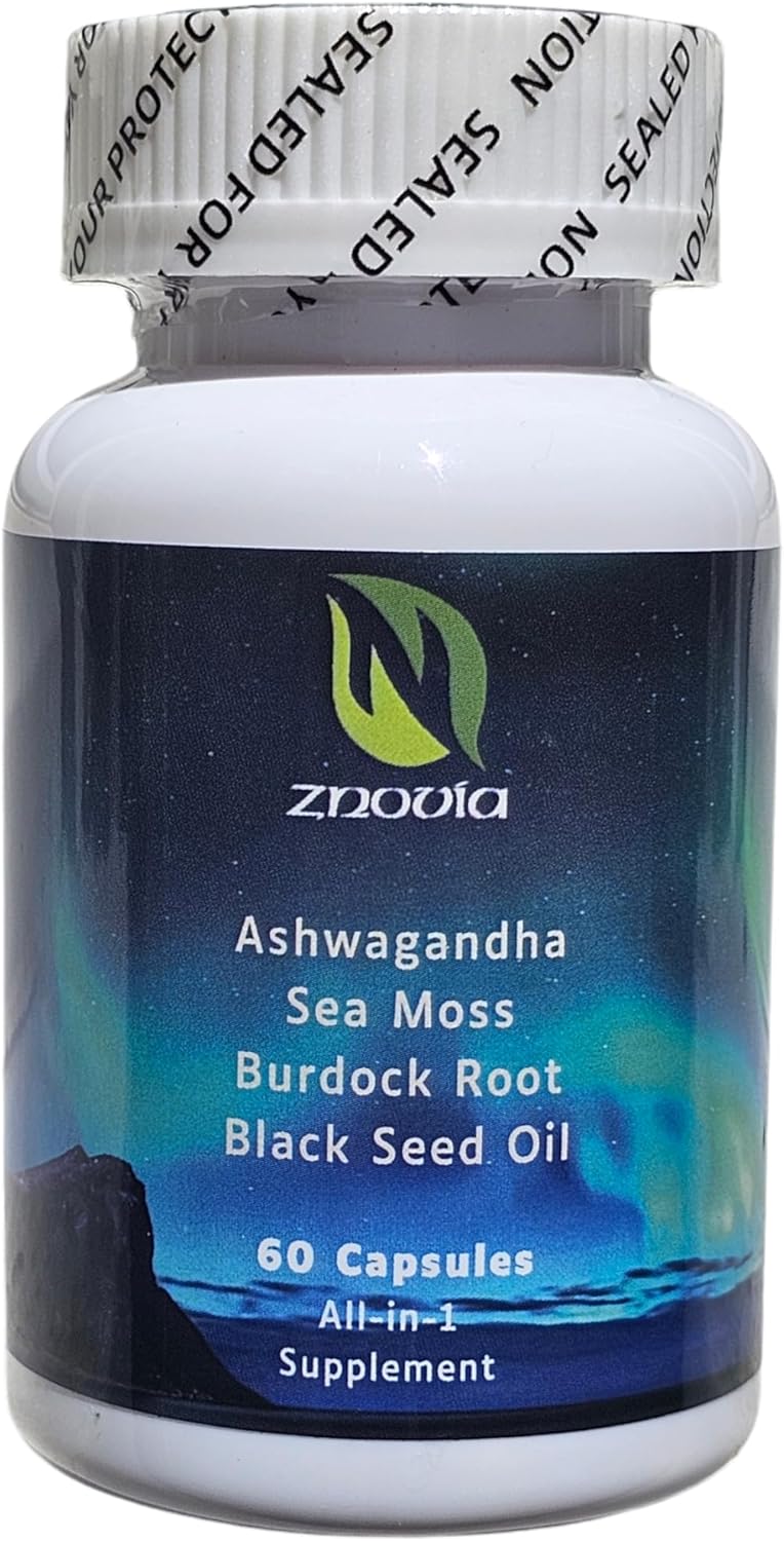 Premium Sea Moss and Ashwagandha Supplement with Turmeric, Black Seed, Elderberry, and Vitamin C - 60 Capsules, All-in-One Immune Support Formula