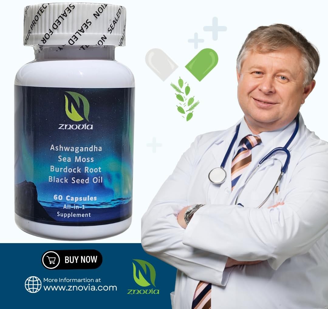 Premium Sea Moss and Ashwagandha Supplement with Turmeric, Black Seed, Elderberry, and Vitamin C - 60 Capsules, All-in-One Immune Support Formula