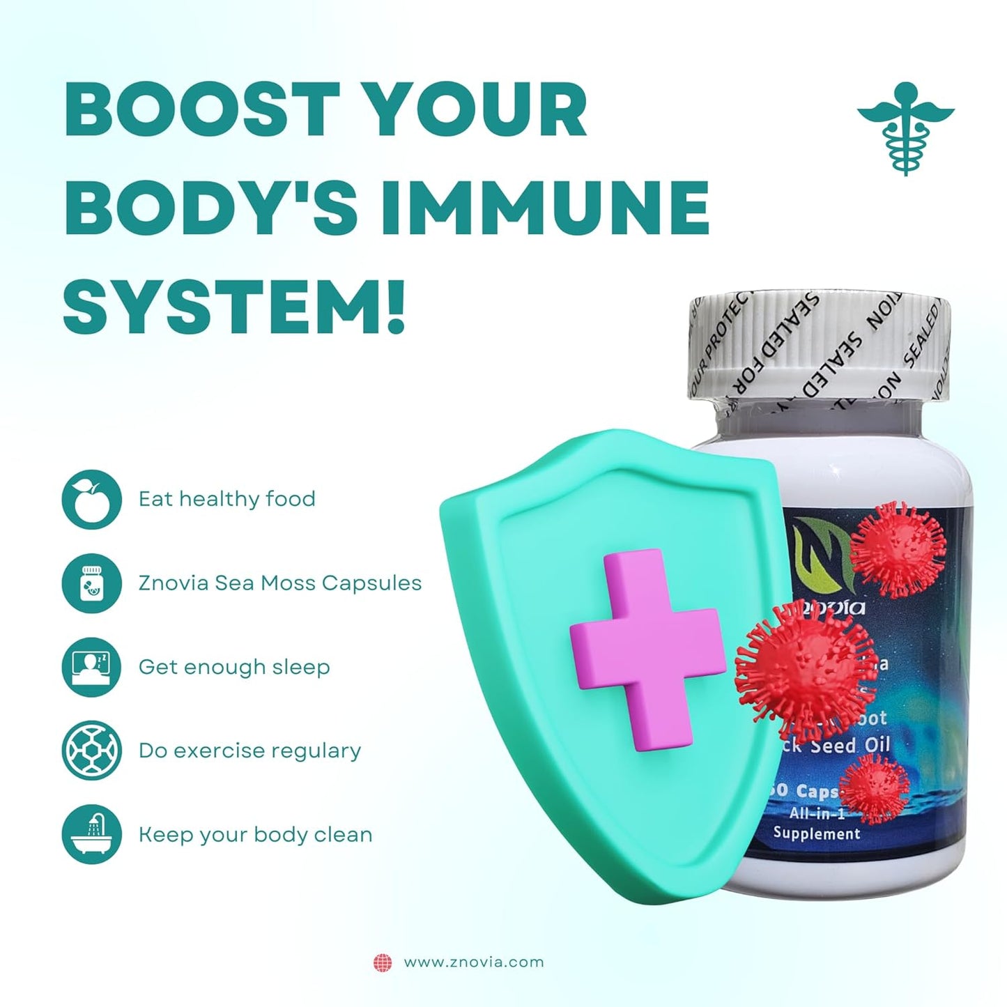 Premium Sea Moss and Ashwagandha Supplement with Turmeric, Black Seed, Elderberry, and Vitamin C - 60 Capsules, All-in-One Immune Support Formula