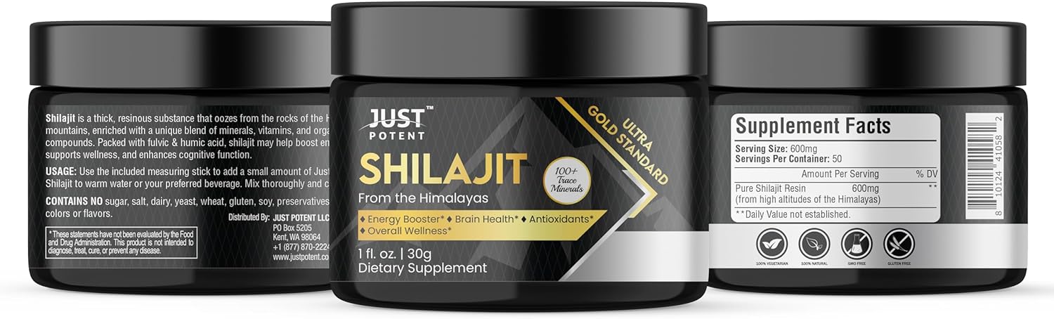Premium Shilajit Resin Supplement with 100+ Trace Minerals - 600mg Per Serving, Fulvic & Humic Acids for Brain Health, Antioxidant, Energy, Overall Wellness - 50 Servings